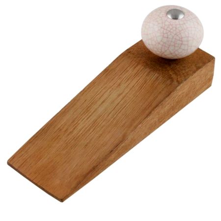 Cream Pink Crackle Ceramic Wooden Door Stopper
